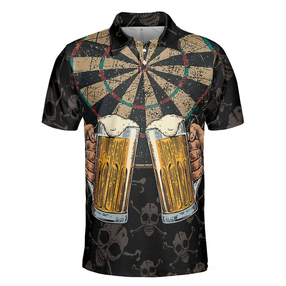Darts And Beer That's Why I'm Here Short Sleeve Polo Shirt, Skull Darts Print Shirt For Men, Best Gift For Dart Lover