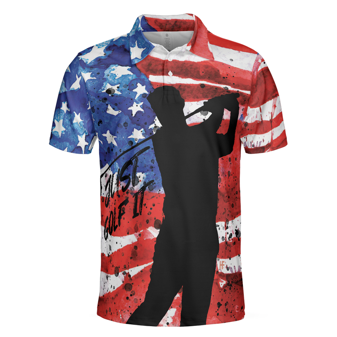 American Golfer Just Golf It Short Sleeve Golf Men Polo Shirt, Wet Paint American Flag Polo Shirt, Patriotic Golf Shirt For Men, Gift For Golfers