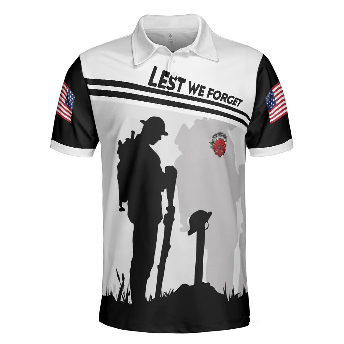 Military Veteran American Flag Golf Men Polo Shirt, Lest We Forget Shirt For Men, Patriot Shirt For Veteran