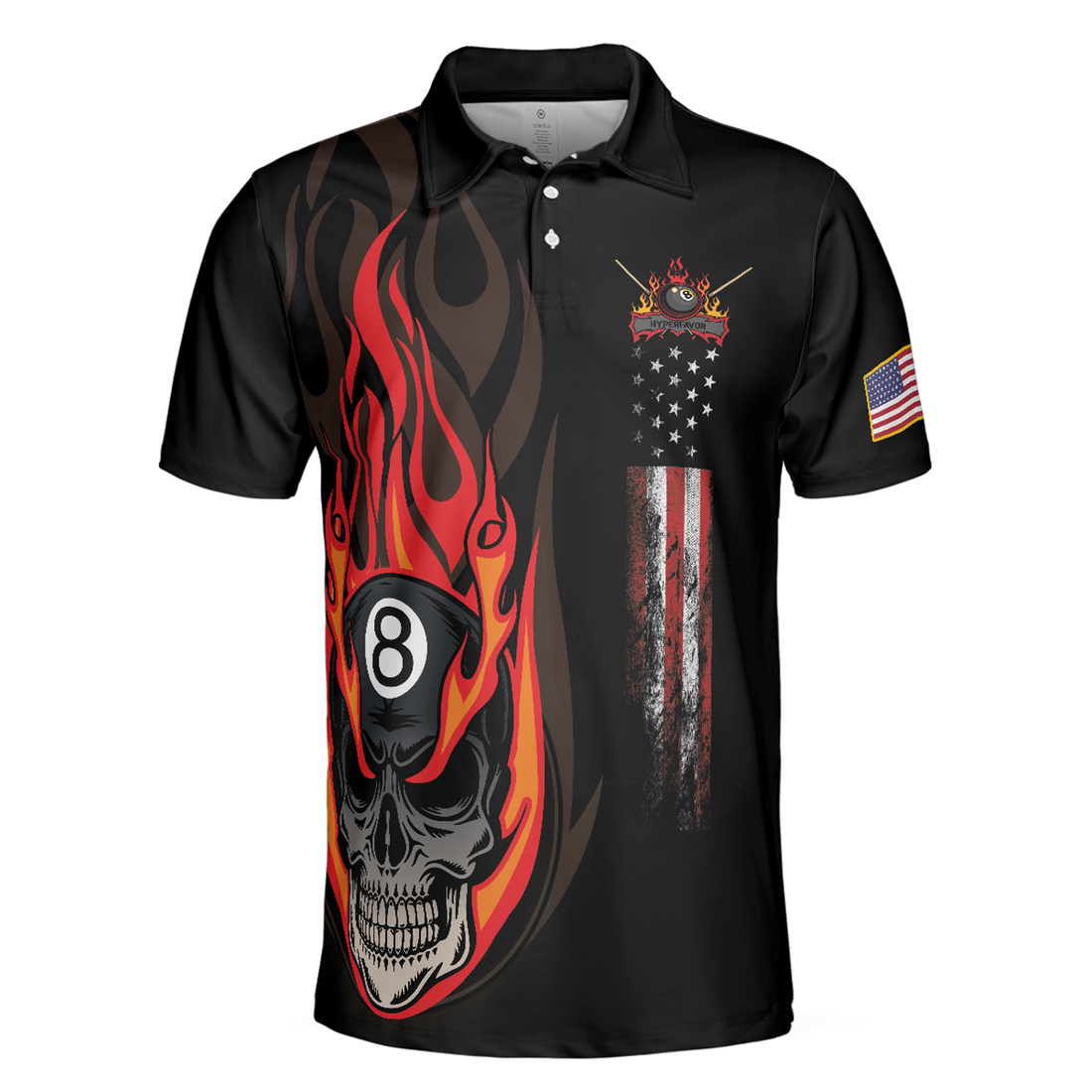 Flame Skull Billiards Pool Men Polo Shirt, American Flag Billiards Polo Shirt, Gift For Pool Players, Billiards Lovers