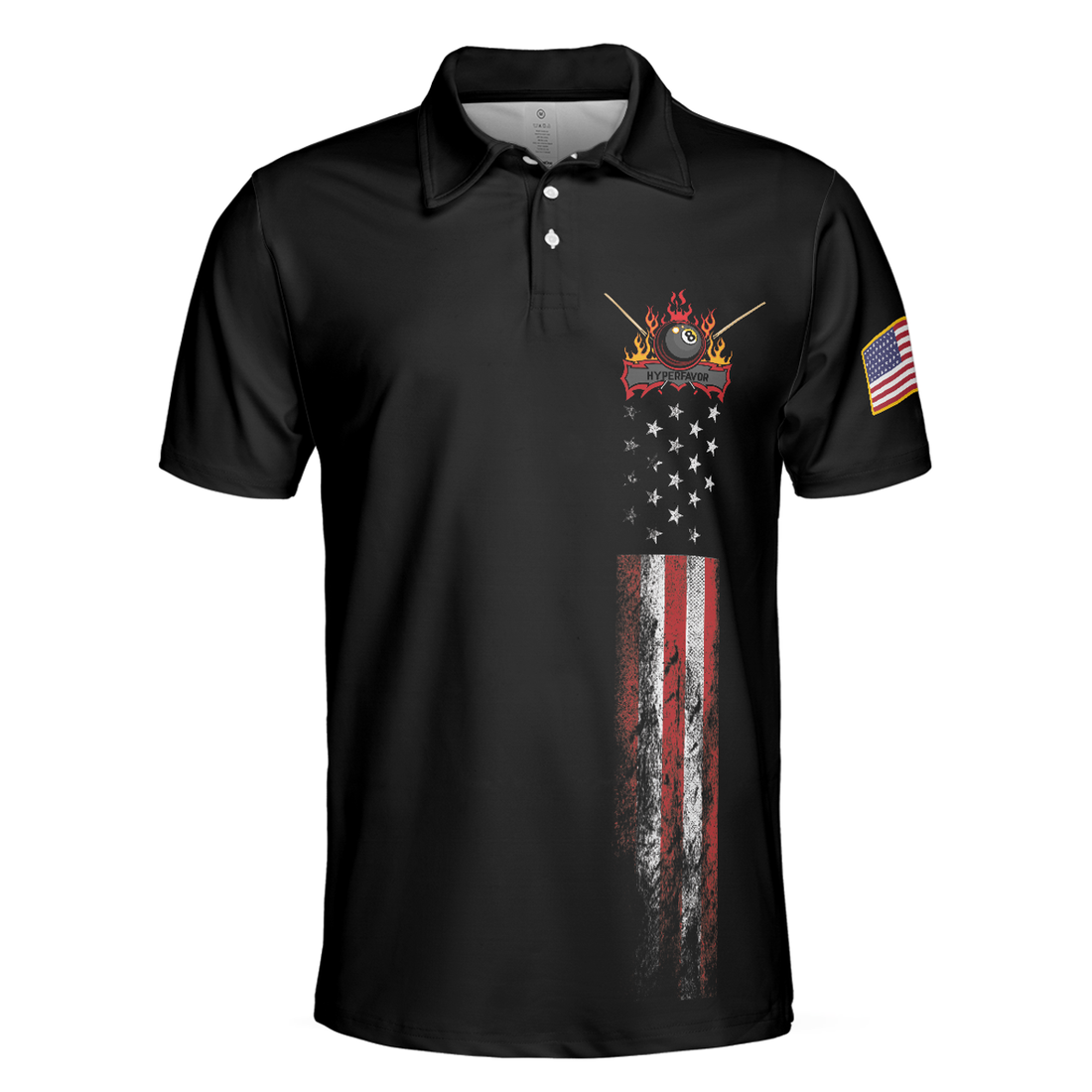 Dark Theme 8-ball Short Sleeve Wet Paint Skull Billiards Polo Shirt, American Flag Billiards Shirt For Men, Polo Shirt Gift For Men, Gift For Billards Lovers
