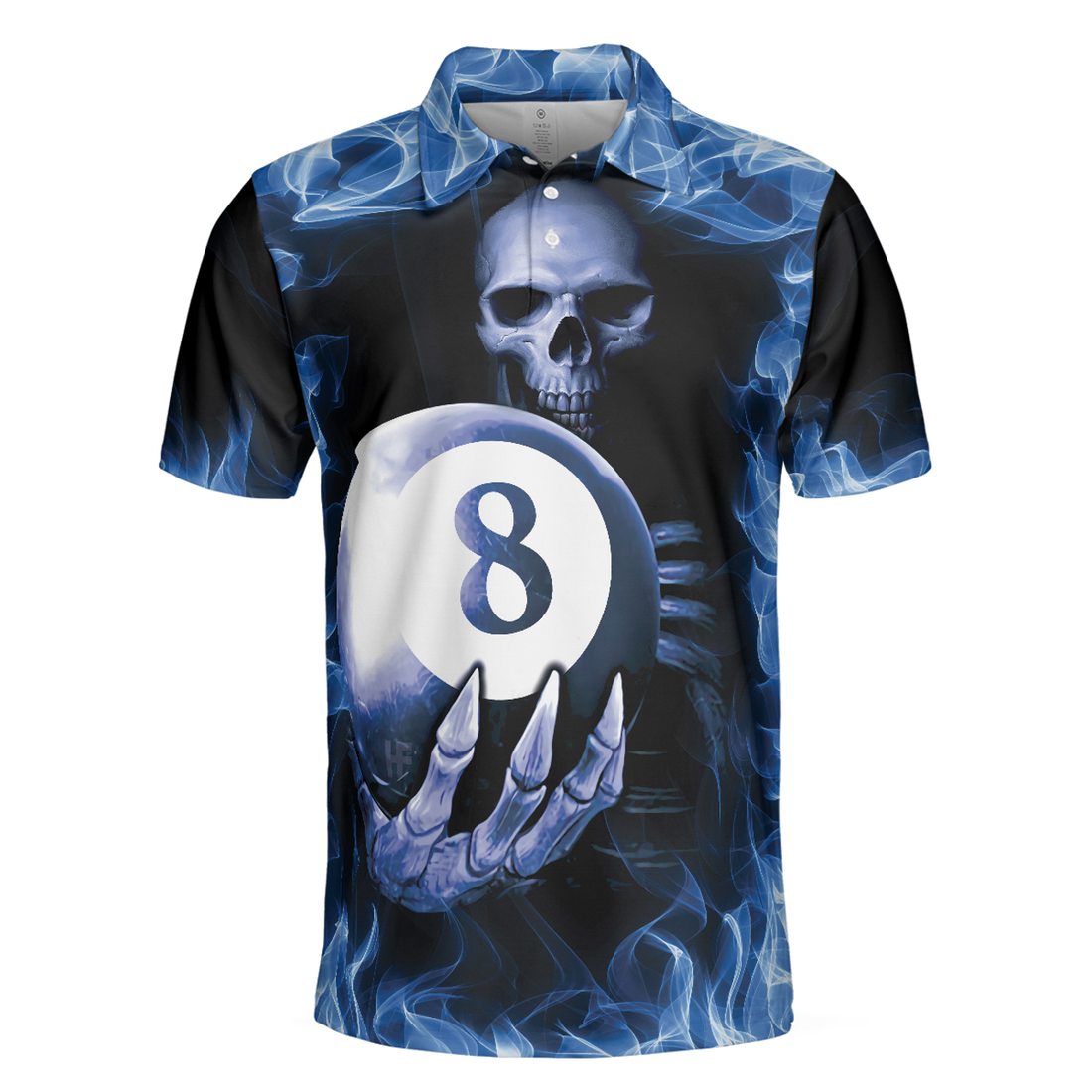 Men Polo Shirt - Billiards Murder Polo Shirt, Blue Flame Billiards Shirt Design - Skull Eight Ball Billiards Shirt For Men