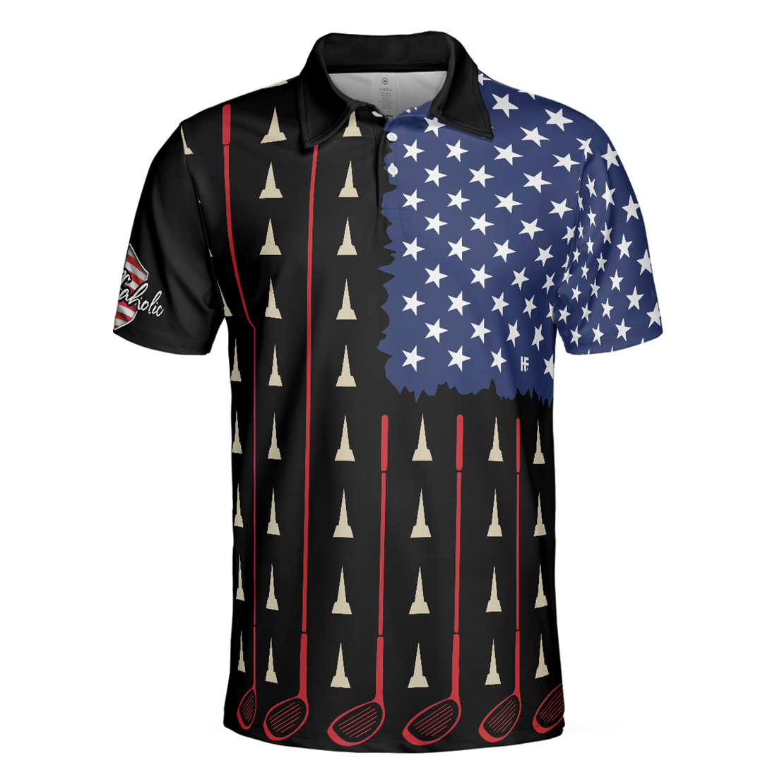 American Flag Golf Clubs Short Sleeve Men Polo Shirt, Golfaholic Polo Shirt, Patriotic Golf Shirt For Men, Gift For Golfers