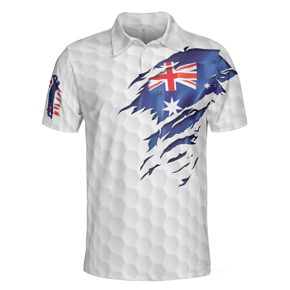 Golf Australian Flag Men Polo Shirt, White Golf Pattern Polo Shirt, Best Australian Golf Shirt For Men