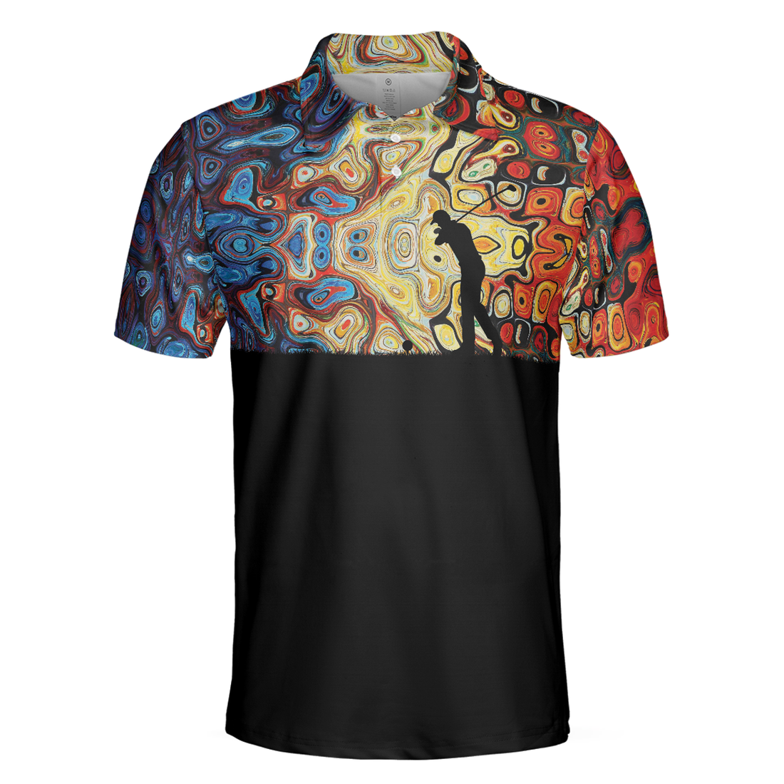 Golf Silhouette With Sky Wavy Abstract Seamless Pattern Men Polo Shirt, Black Golf Shirt For Men, Gift For Golf Lovers