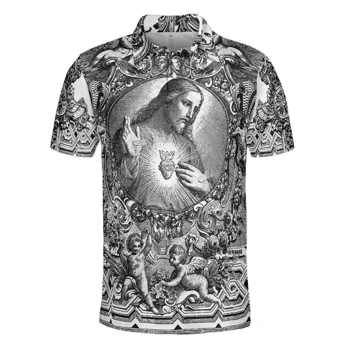 Vintage Inspired Religious Sketch Art Men Polo Shirt