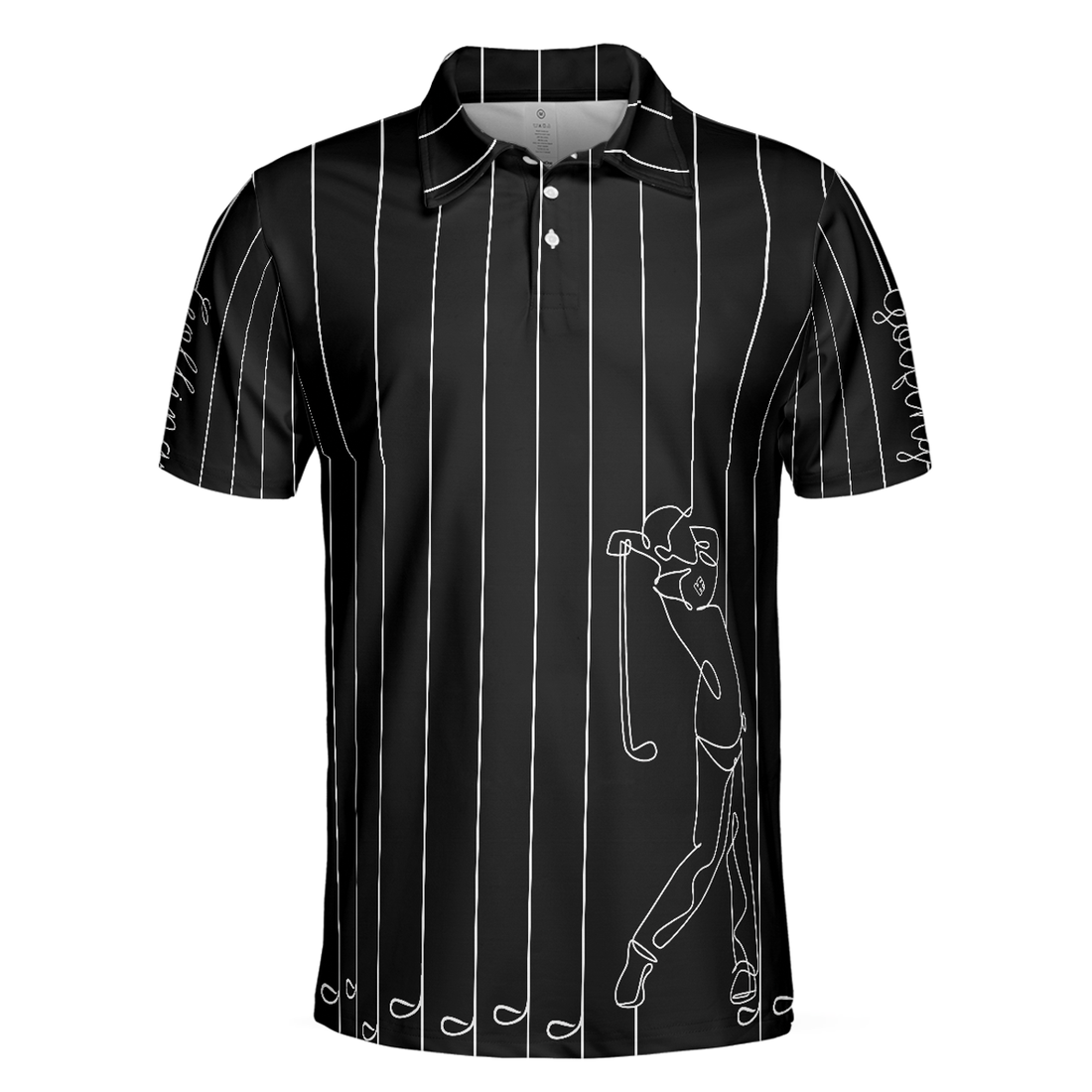 Men Polo Shirt - Black & White Single Line Continuous Golfer Shirt Polo Shirt, Vertical Lines Golfing Polo Shirt, Best Golf Shirt For Men