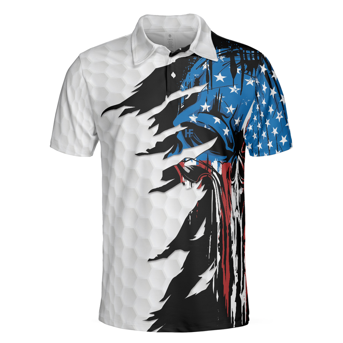 Skull American Ripped Golf Polo Shirt, White American Flag Polo Shirt, Patriotic Golf Shirt For Men - Perfect Gift For Men, Golfers
