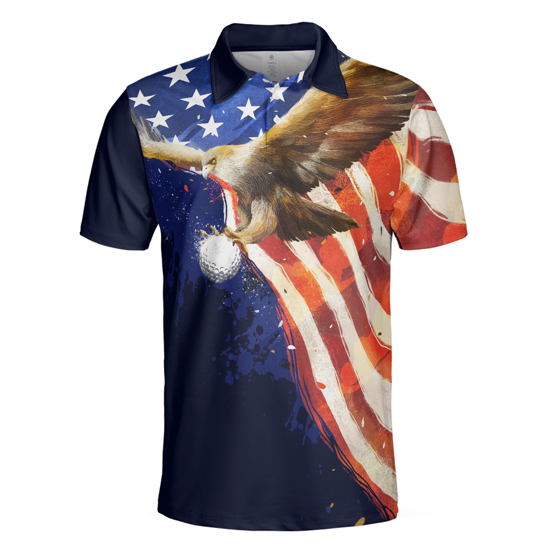Eagle Flying Golf with American Flag Polo Shirt for Men, Short Sleeve Men Polo Shirt, Golf Gift For Men