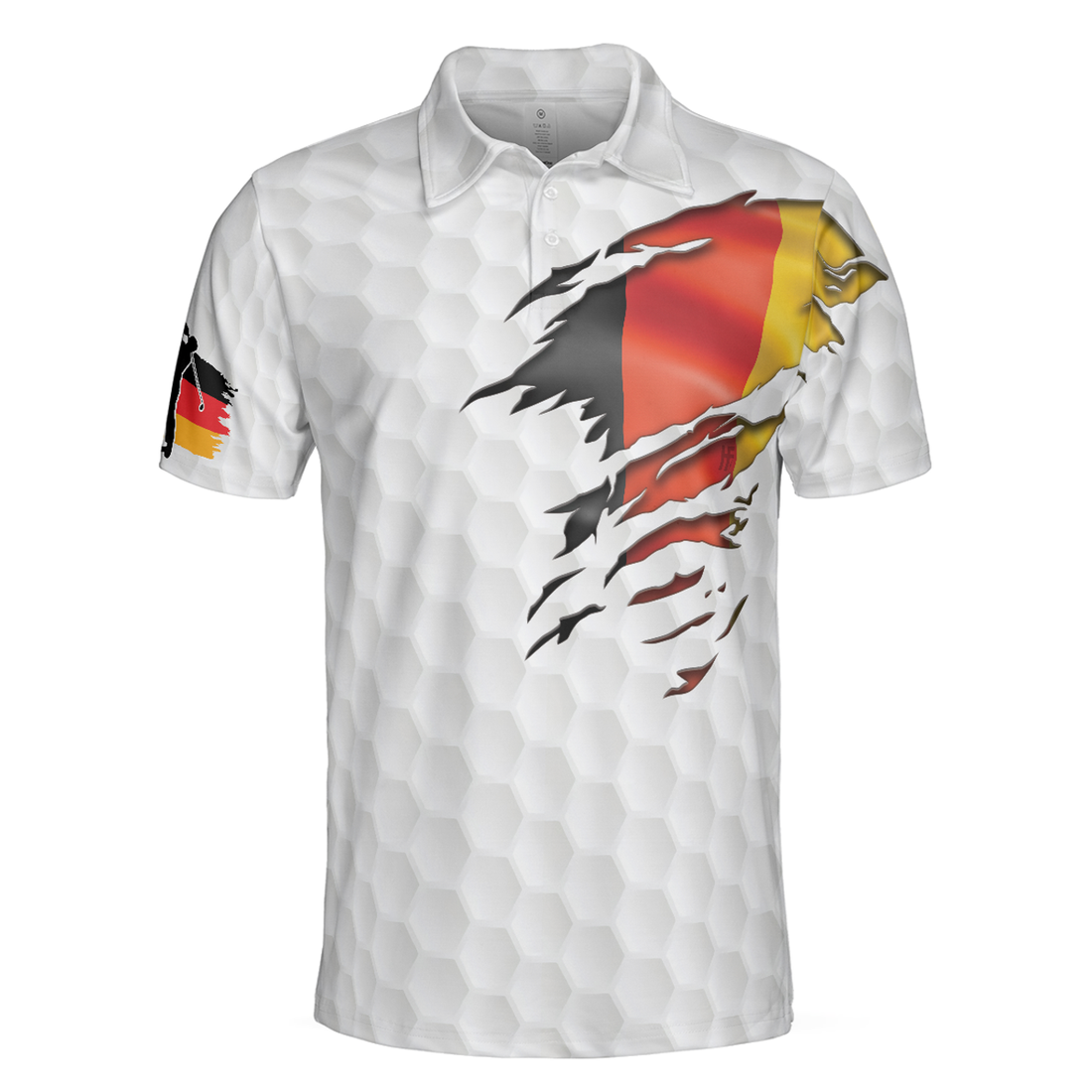 Golf German Flag Men Polo Shirt, White Golf Pattern Polo Shirt, Germany Golf Shirt For Men, Gift For Golfers