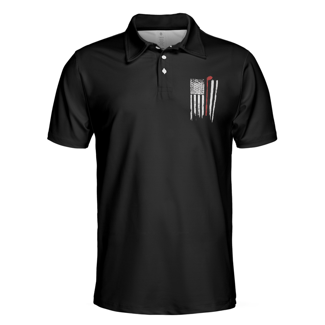 Black And White American Flag Golf Clubs Men Polo Shirt, Golf Nation Short Sleeve Golf Polo Shirt, Patriotic Golf Shirt For Men