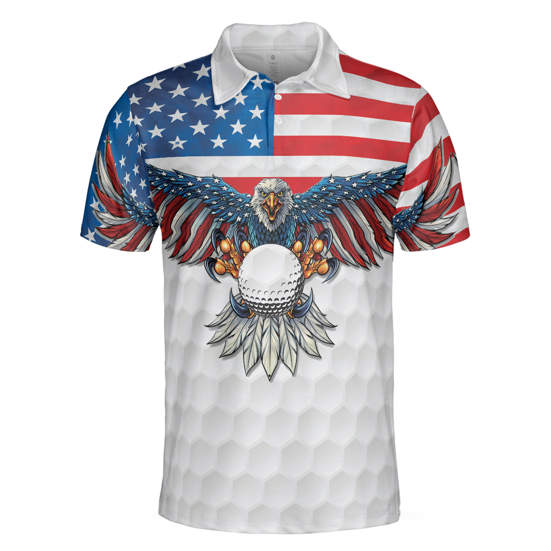 Golf American Flag Eagle Wings Men Polo Shirt, White Golf Pattern And Golf Ball Polo Shirt, Patriotic Golf Shirt For Men, Best Gift For Golfers