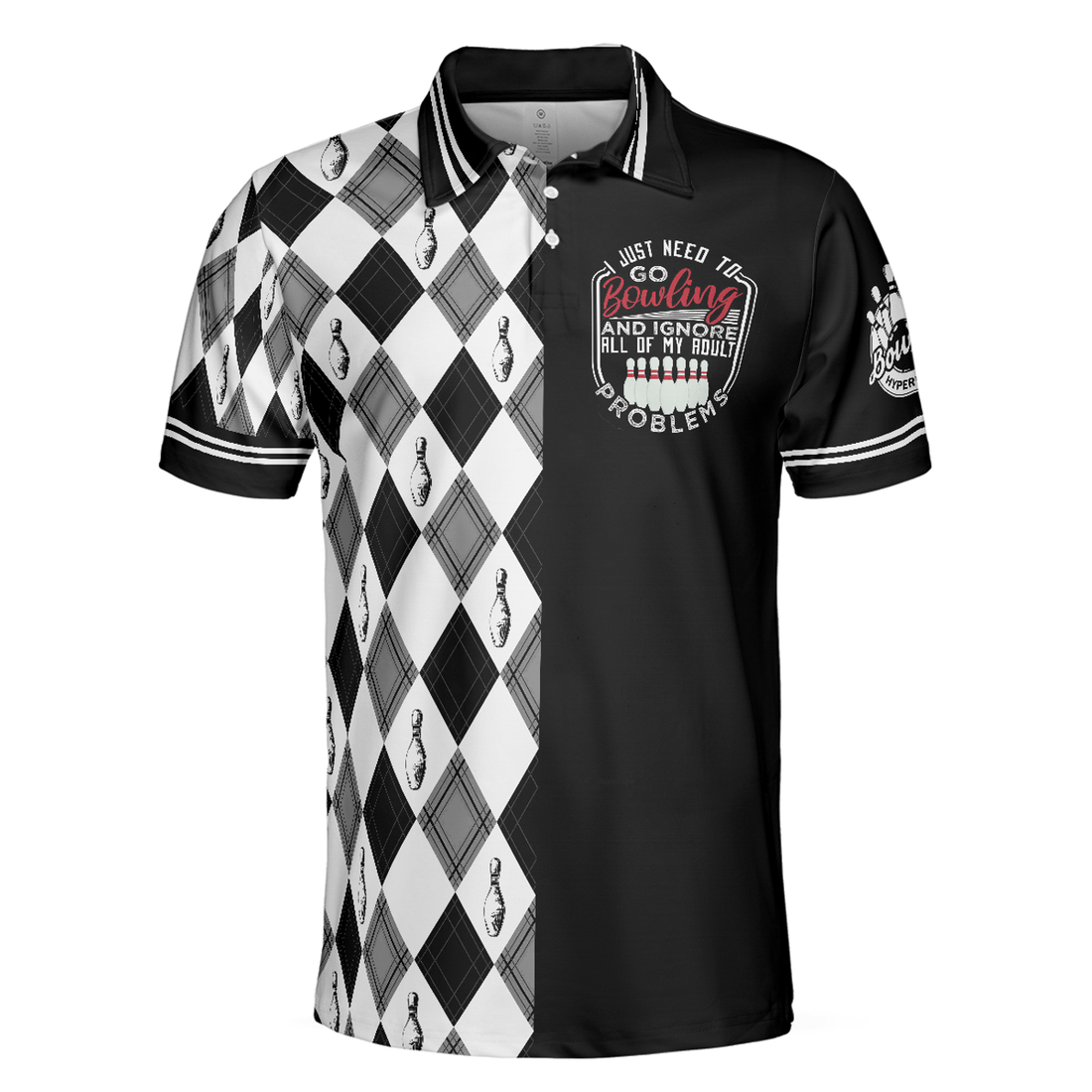 I Just Need To Go Bowling Polo Shirt, Black And White Argyle Pattern Polo Shirt, Best Bowling Shirt For Men