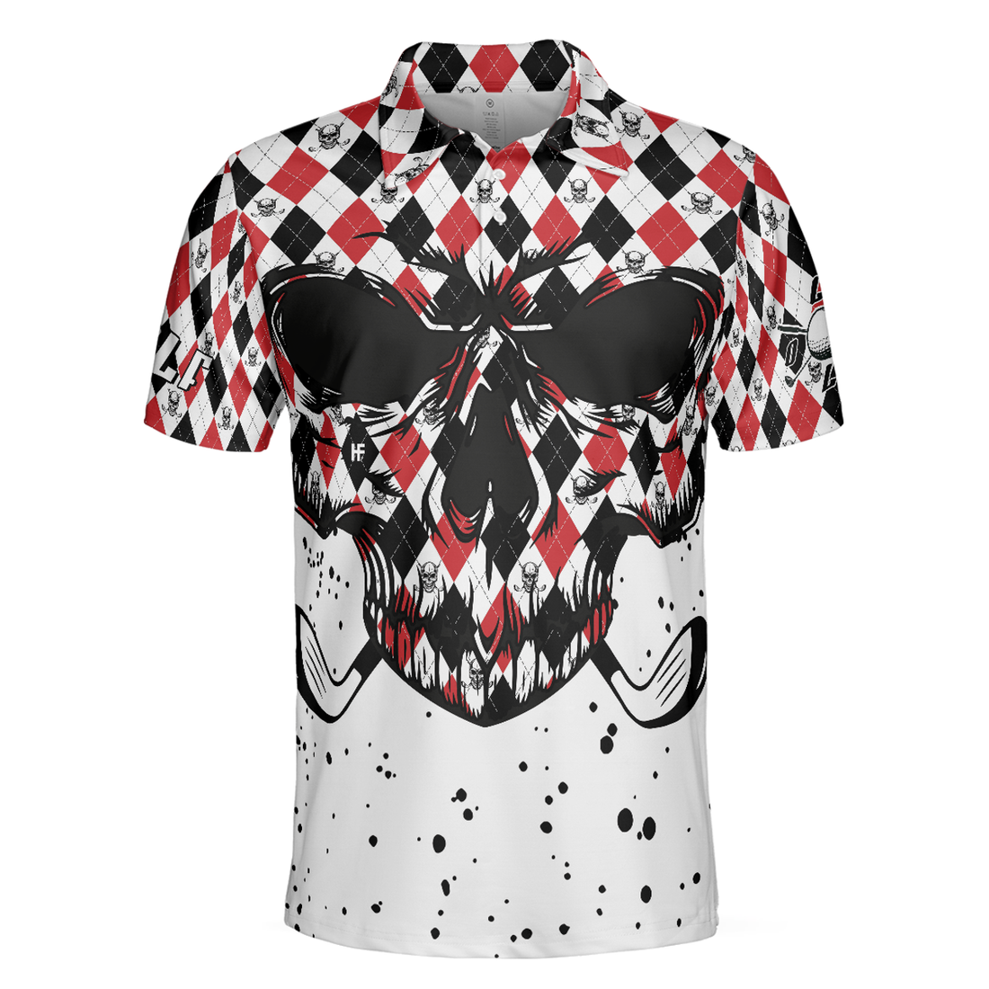 Golf Skull Red Black And White Pattern Polo Shirt, Argyle Pattern Polo Shirt, Best Golf Shirt For Men