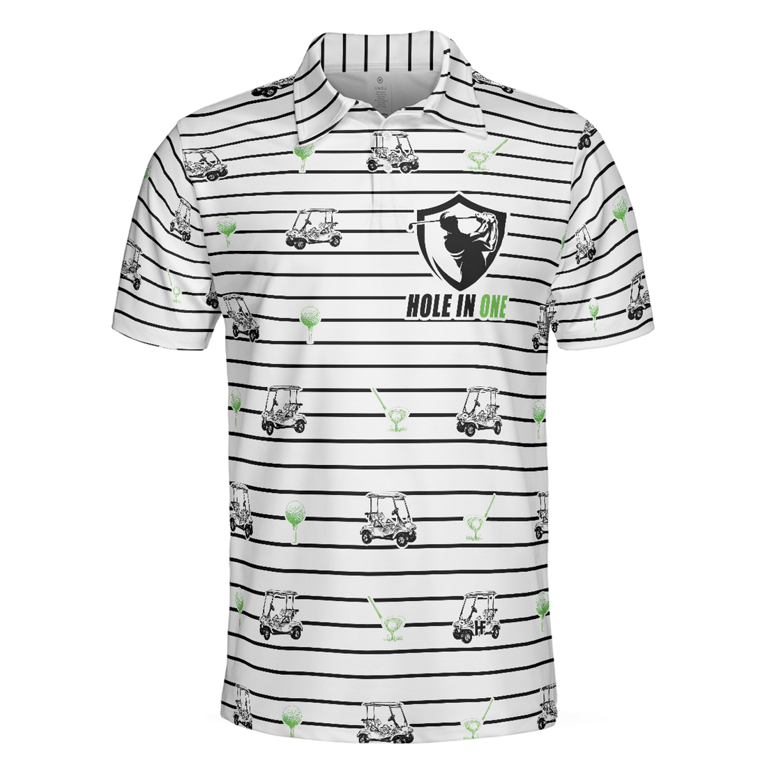 Golf Equipment Stripe Line Men Polo Shirt, Black And White Golfing Polo Shirt, Best Golf Shirt For Men