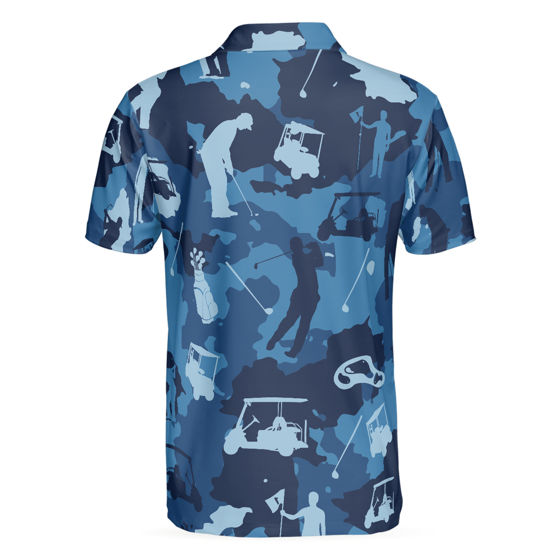Golf Ocean Blue Camouflage Men Polo Shirt, Streetwear Golfing Polo Shirt, Camo Golf Shirt For Men