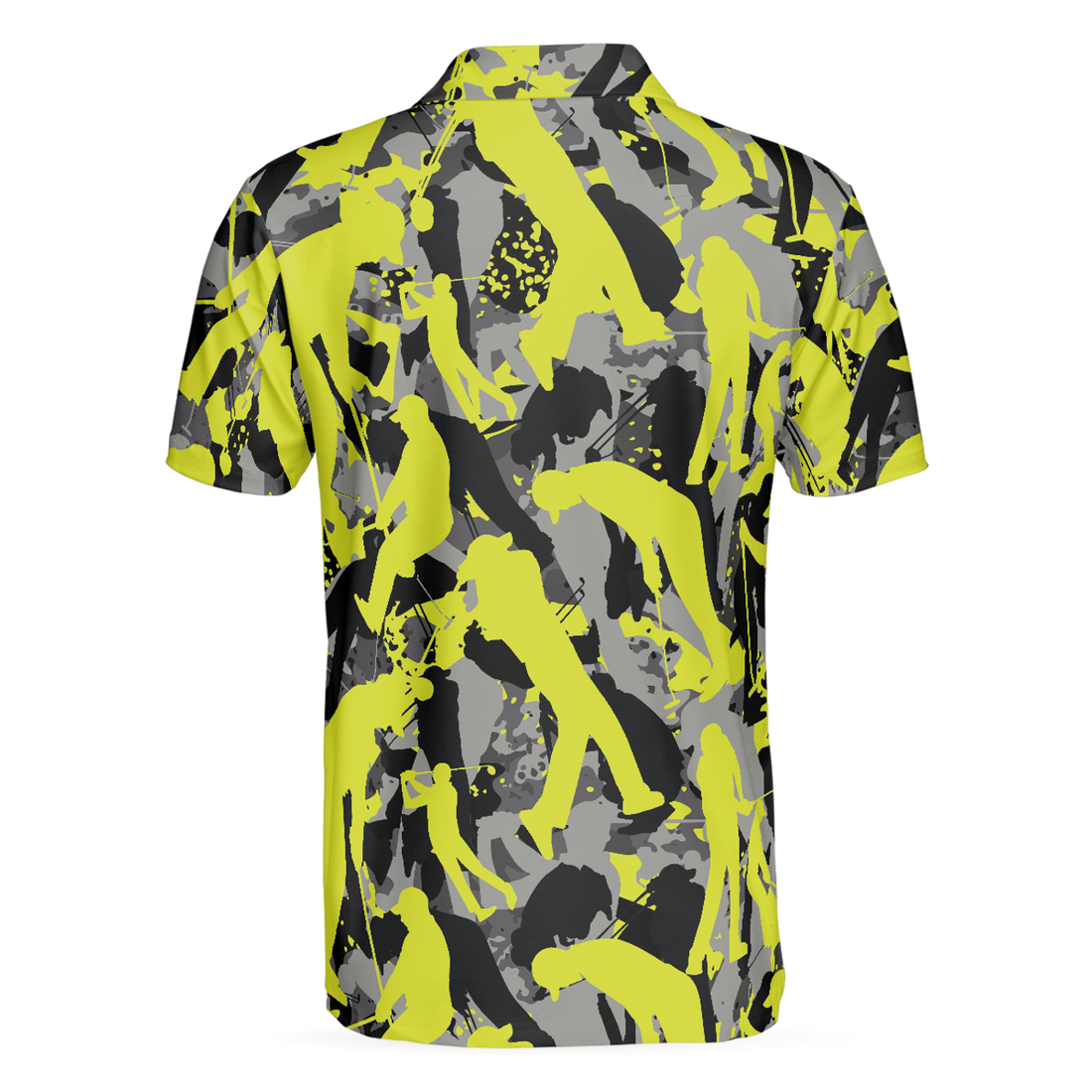 Golf Camo Light Green Pattern Golf Polo Shirt, Yellow Silhouette Golfing Polo Shirt, Camouflage Golf Shirt For Men