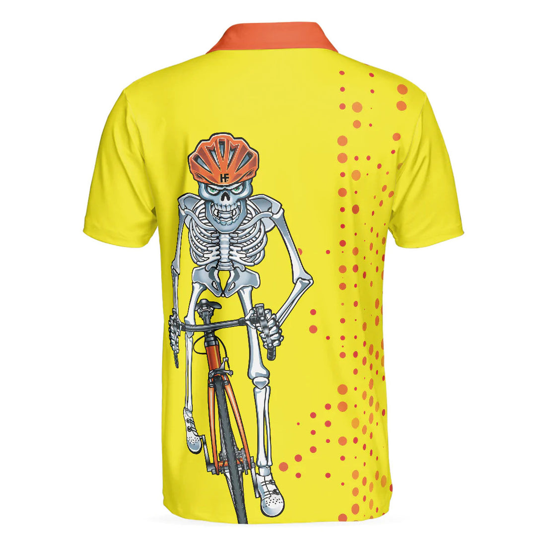 Just Enjoy The Ride Short Sleeve Men Polo Shirt, Yellow Skeleton Cyclist Polo Shirt, Best Cycling Shirt For Men