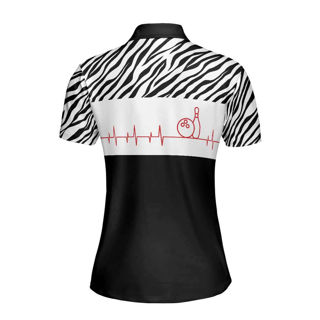 Bowling Heartbeat Women Polo Shirt, Zebra Pattern Short Sleeve Women Polo Shirt, Bowling Shirt For Ladies