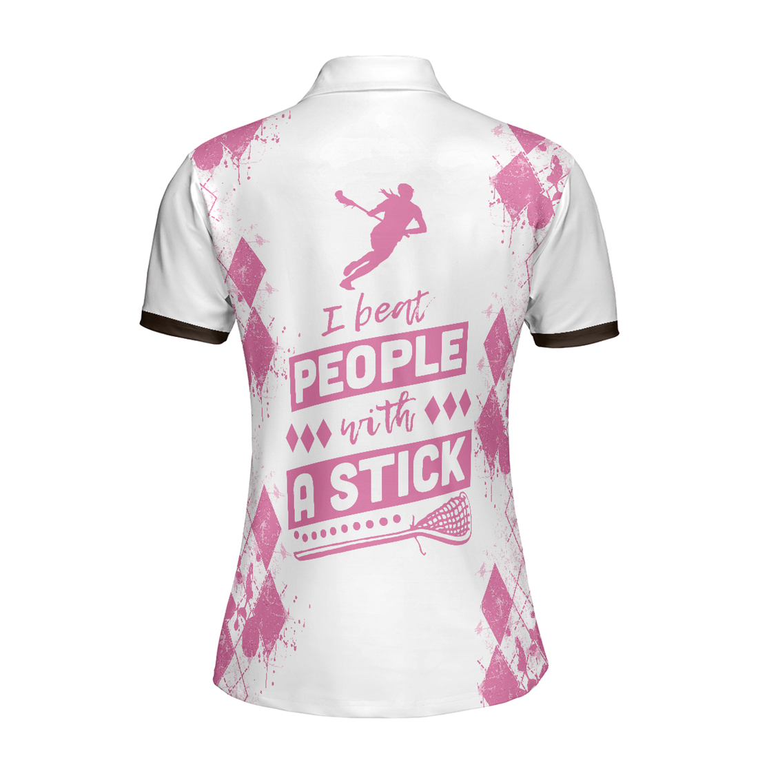 Lacrosse Women Polo Shirt, I Beat People With A Stick Lacrosse Short Sleeve Women Polo Shirt, White And Pink Lacrosse Shirt For Ladies