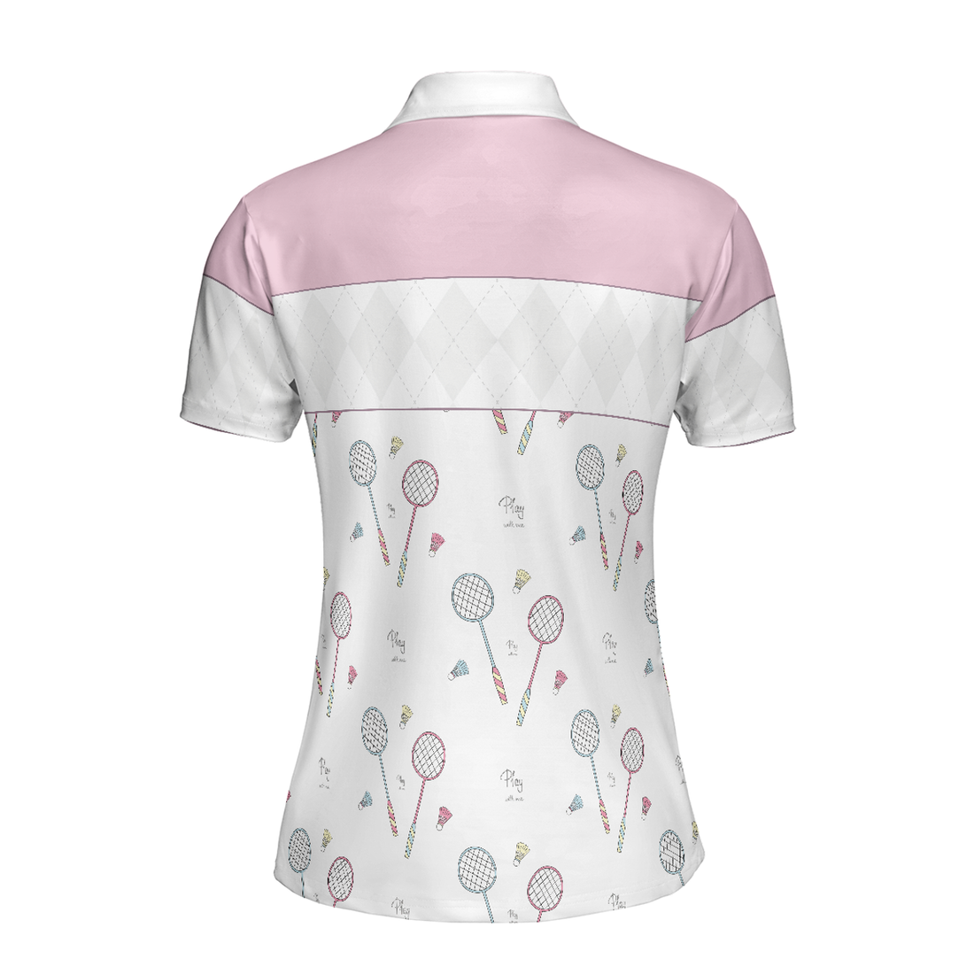 Badminton Short Sleeve Women Polo Shirt, White And Pink Badminton Shirt For Women - Perfect Gift For Women, Ladies