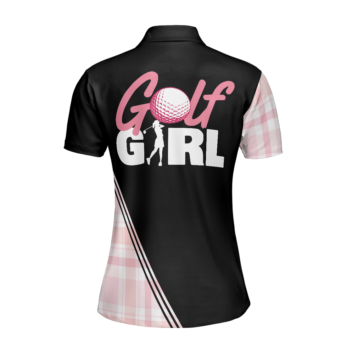 Golf Girl In Black And Pink Plaid Pattern Golf Short Sleeve Women Polo Shirt, Unique Golf Shirt For Ladies, Polo Shirt For Women, Golf Gift For Women Golfers