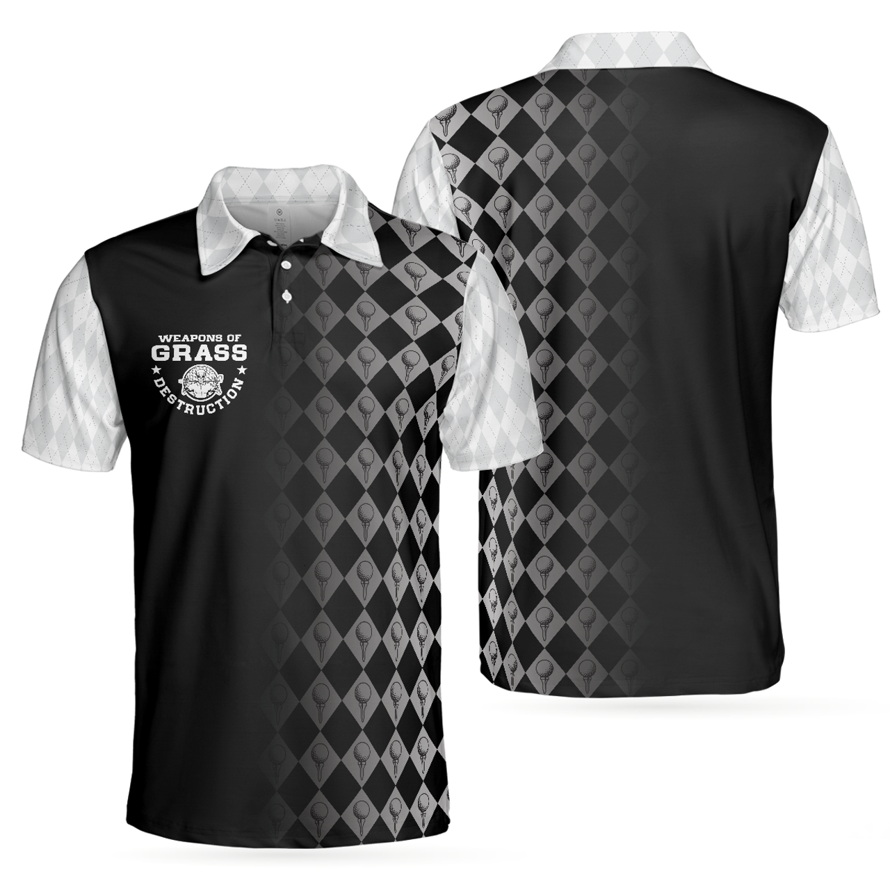 Golf Weapons Of Grass Destruction Short Sleeve Men Polo Shirt, Black And White Golf Shirt For Men, Best Gift For Golfers