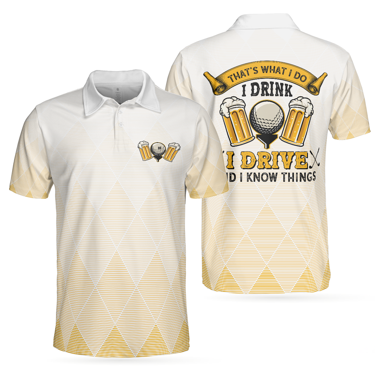 Funny I Golf And I Know Things Argyle Pattern Men's Golf Polo Shirt S-5XL