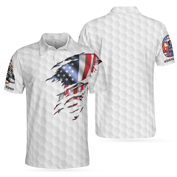 GE Golf American Flag Men Polo Shirt, Golf Ball Pattern Shirt For Men, Gift For Golfers