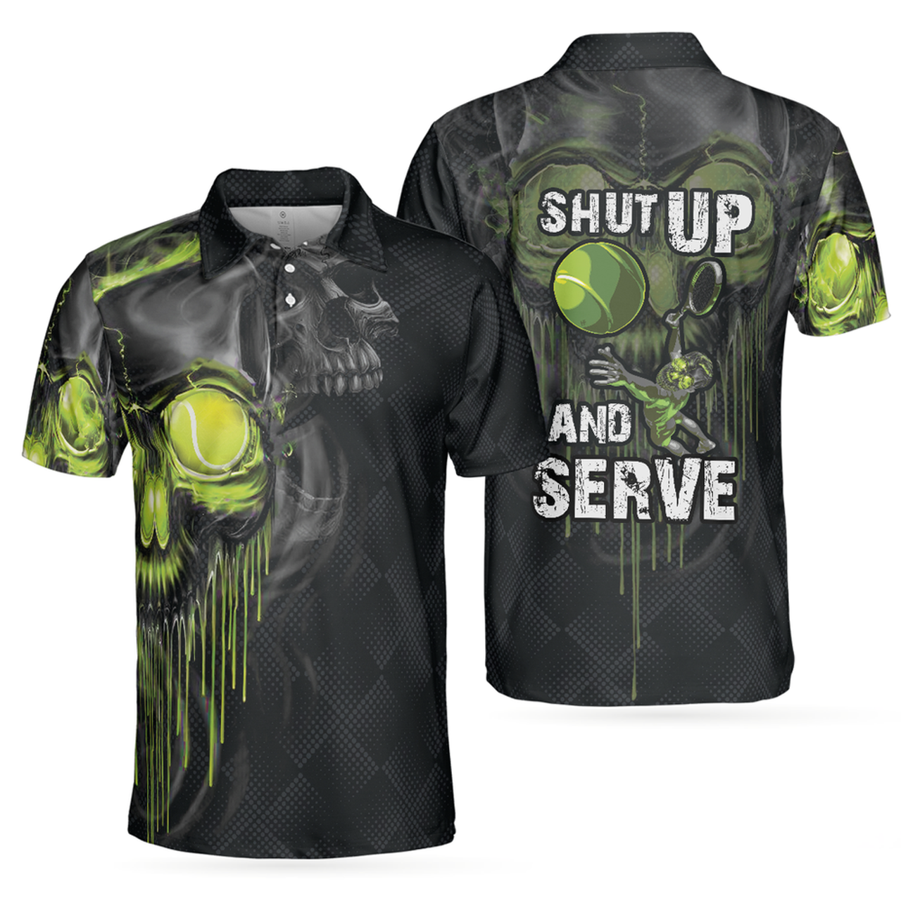 Tennis Scary Skull Graphic All Over Printed 3D Polo Shirt, Skull Tennis Shirt