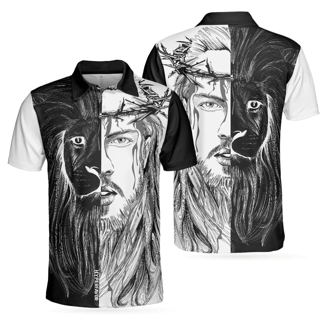 Lion Contrast Inspirational Faith Art Men Polo Shirt