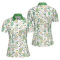 Green And Golden Tennis Pattern Short Sleeve Women Polo Shirt, Unique Golf Shirt For Ladies, Cool Gift For Tennis Lovers