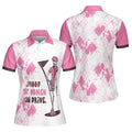 Ladies Mrs. Bones Golf Pink Argyle Pattern Short Sleeve Women Polo Shirt, Proof That Women Can Drive White And Pink Golf Shirt For Ladies