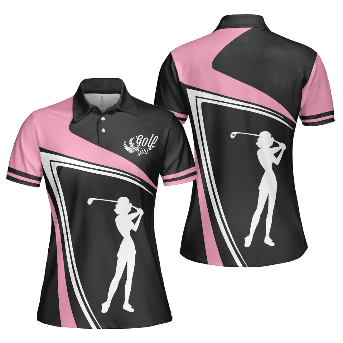 Golf Girl Black White And Pink Short Sleeve Women Polo Shirt, Best Golf Gift For Women, Polo Shirt For Women, Best Gift For Women Golfer