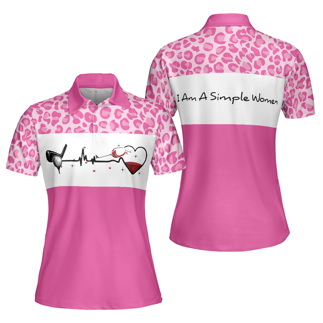 Golf Women Polo Shirt, I Am A Simple Woman Golf Short Sleeve Women Polo Shirt, White And Pink Golf Shirt For Ladies, Gift For Wine Lovers