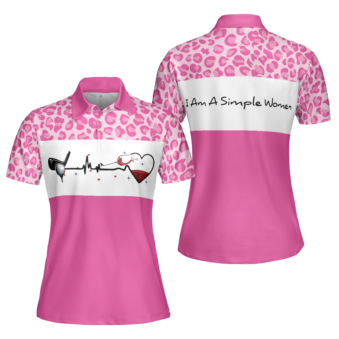 Golf Women Polo Shirt, I Am A Simple Woman Golf Short Sleeve Women Polo Shirt, White And Pink Golf Shirt For Ladies, Gift For Wine Lovers