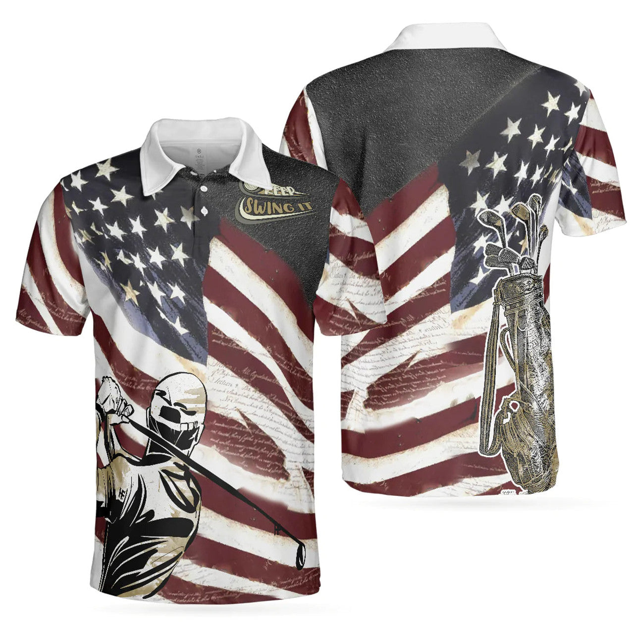 USA Flag Men Polo Shirt, Keep Swing It American Flag Golf Club Polo Shirt, Best Golf Shirt For Male