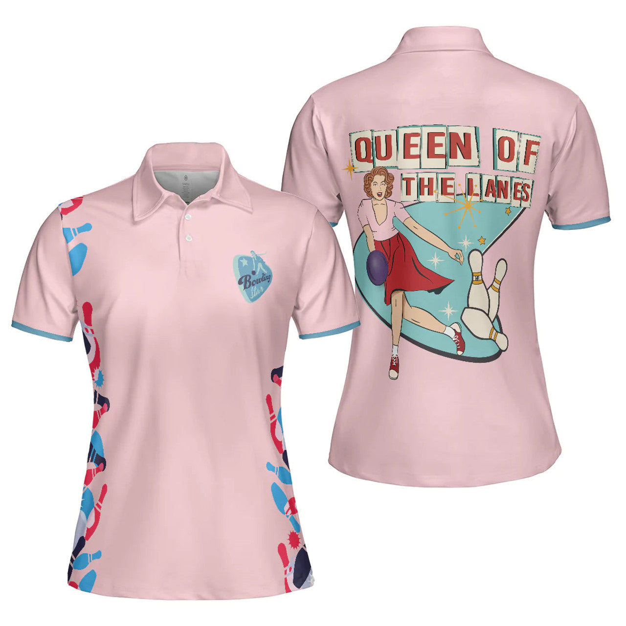 Queen Of The Lanes Bowling Short Sleeve Women Polo Shirt, Pink Ladies Bowling Shirt, Tenpin Bowling Shirt - Best Bowling Gift For Women