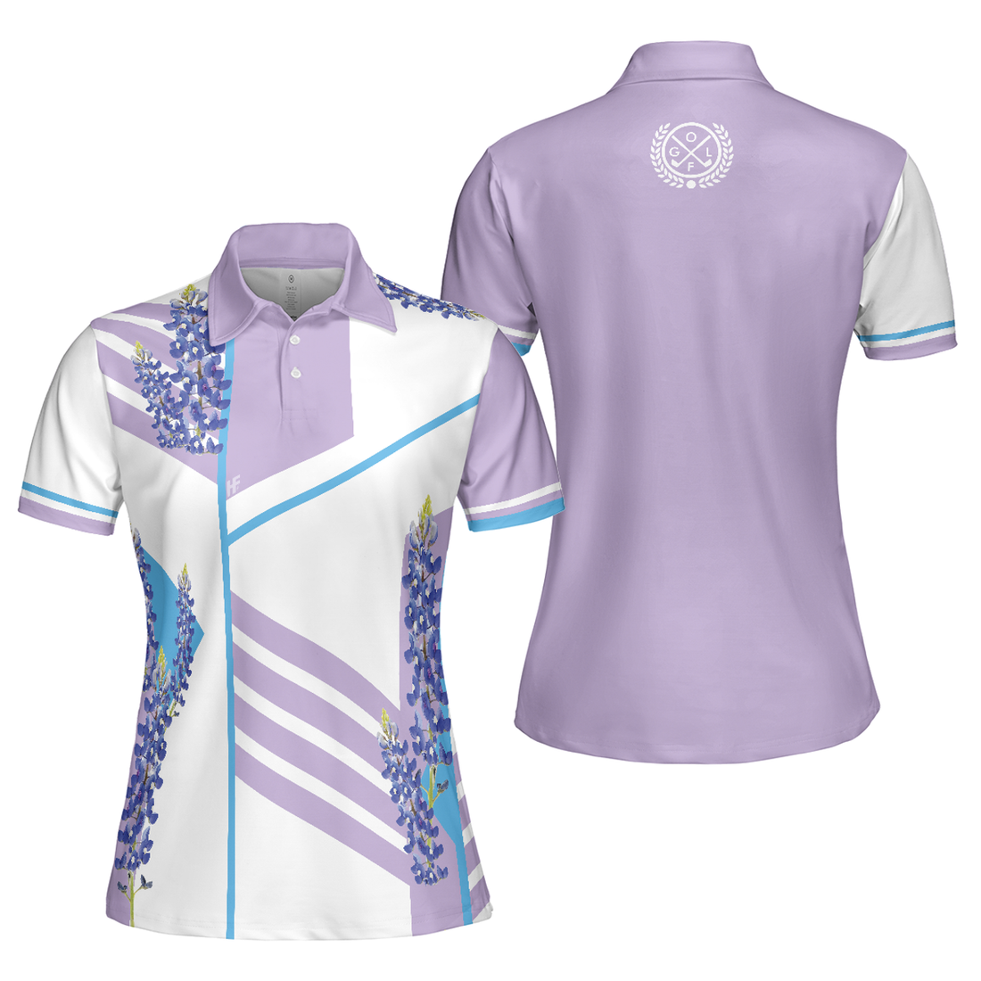 Women Polo Shirt - Bluebonnet With Purple Stripe Golf Short Sleeve Women Polo Shirt, White And Purple Texas Golf Shirt For Ladies