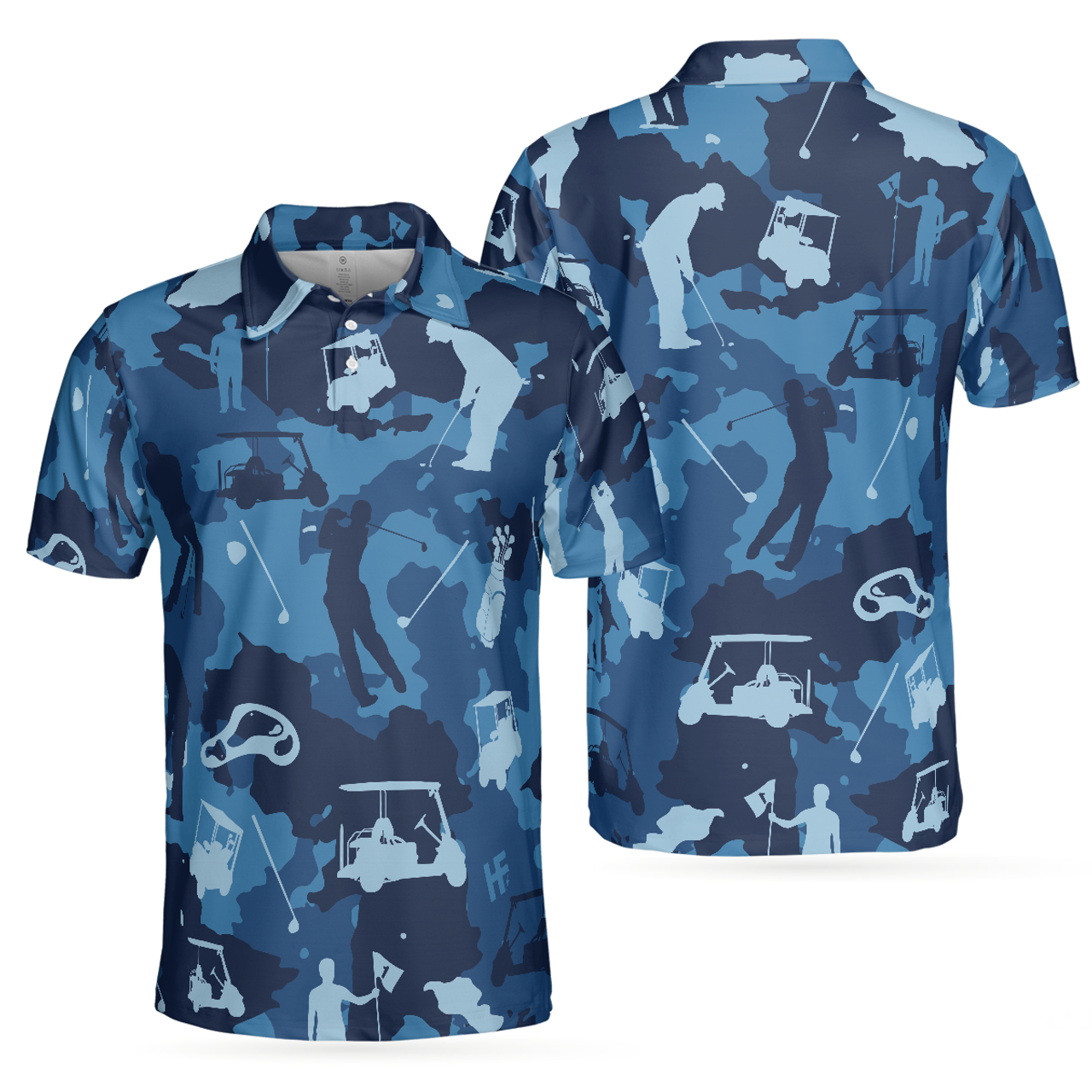 Golf Ocean Blue Camouflage Men Polo Shirt, Streetwear Golfing Polo Shirt, Camo Golf Shirt For Men