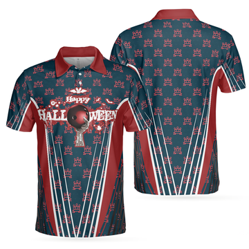 Happy Halloween And Happy Bowling Men Polo Shirt, Short Sleeve Red Bowling Shirt For Men, Gift For Bowling Lovers