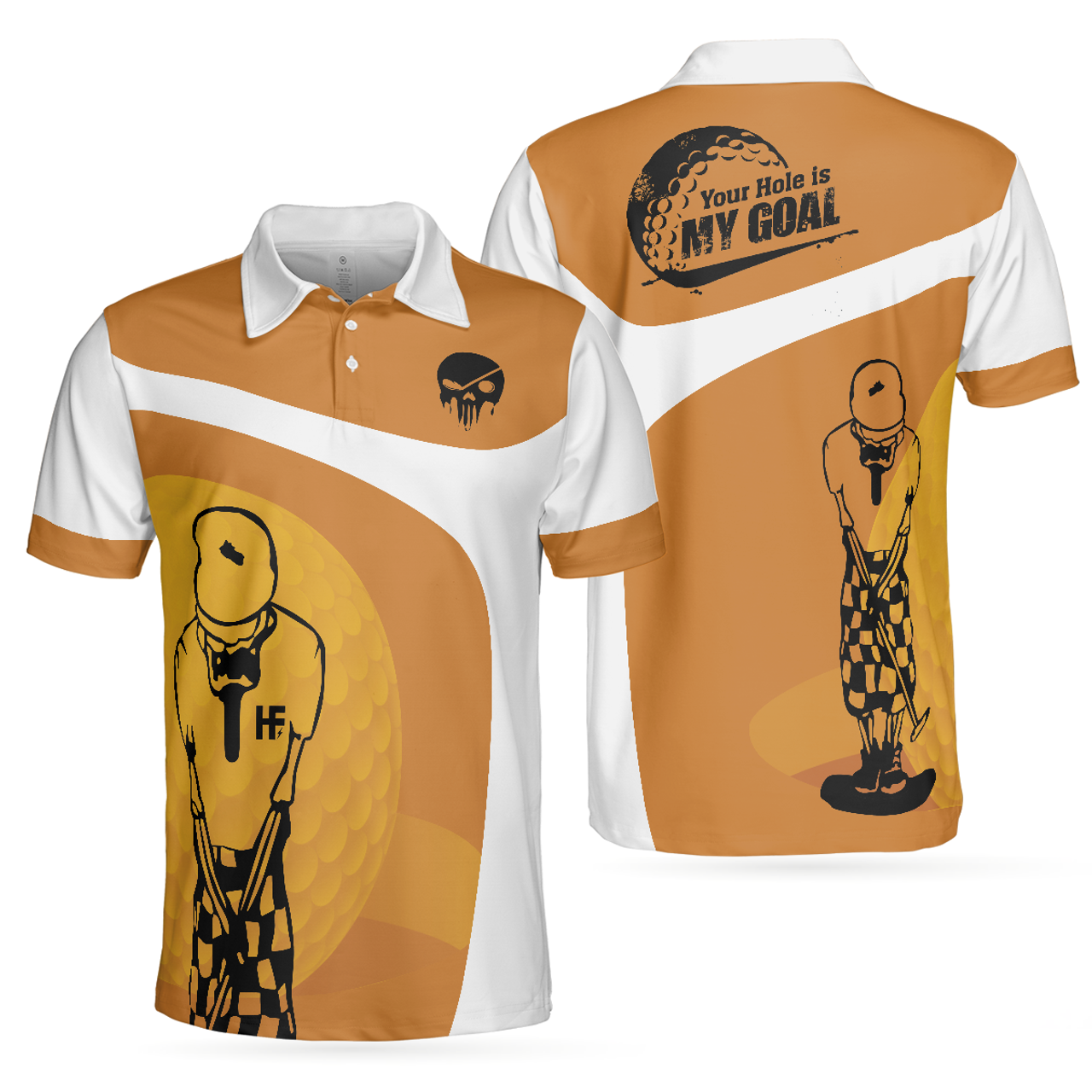 Your Hole Is My Goal Skull Polo Shirt, Light Brown Skeleton Golfer Polo Shirt, Best Golf Shirt For - Perfect Gift For Men