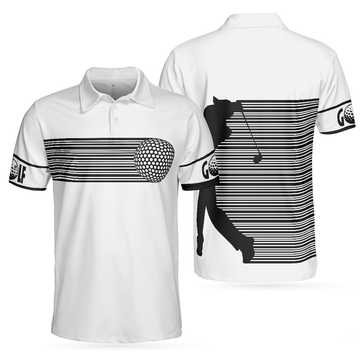 Men Polo Shirt - BBlack and White Stripes Barcode Golfing Polo Shirt, Golfer Hard Swing Polo Shirt, Best Golf Shirt For Men