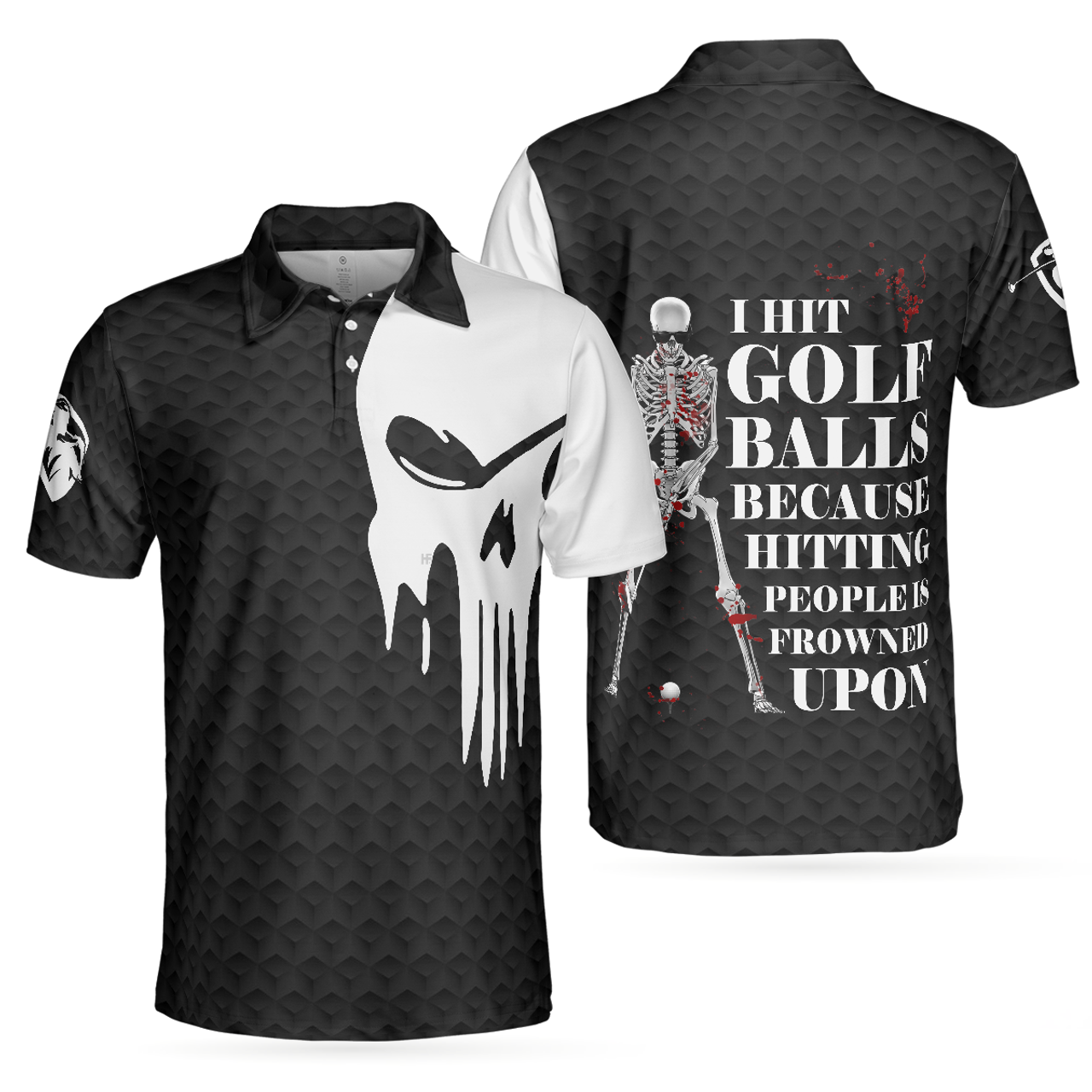 I Hit Golf Ball Polo Shirt, Black And White Golf Shirt Design With Sayings, Scary Skeleton Golf Shirt, Best Gift For Men