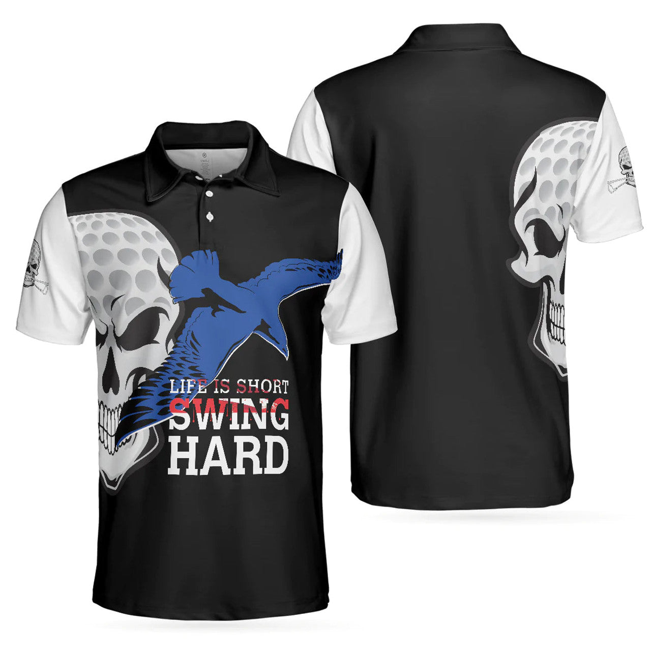 Life is Short Swing Hard Skull Albatross Polo Shirt, Golf Shirt For Men, Cool Gift For Golfers