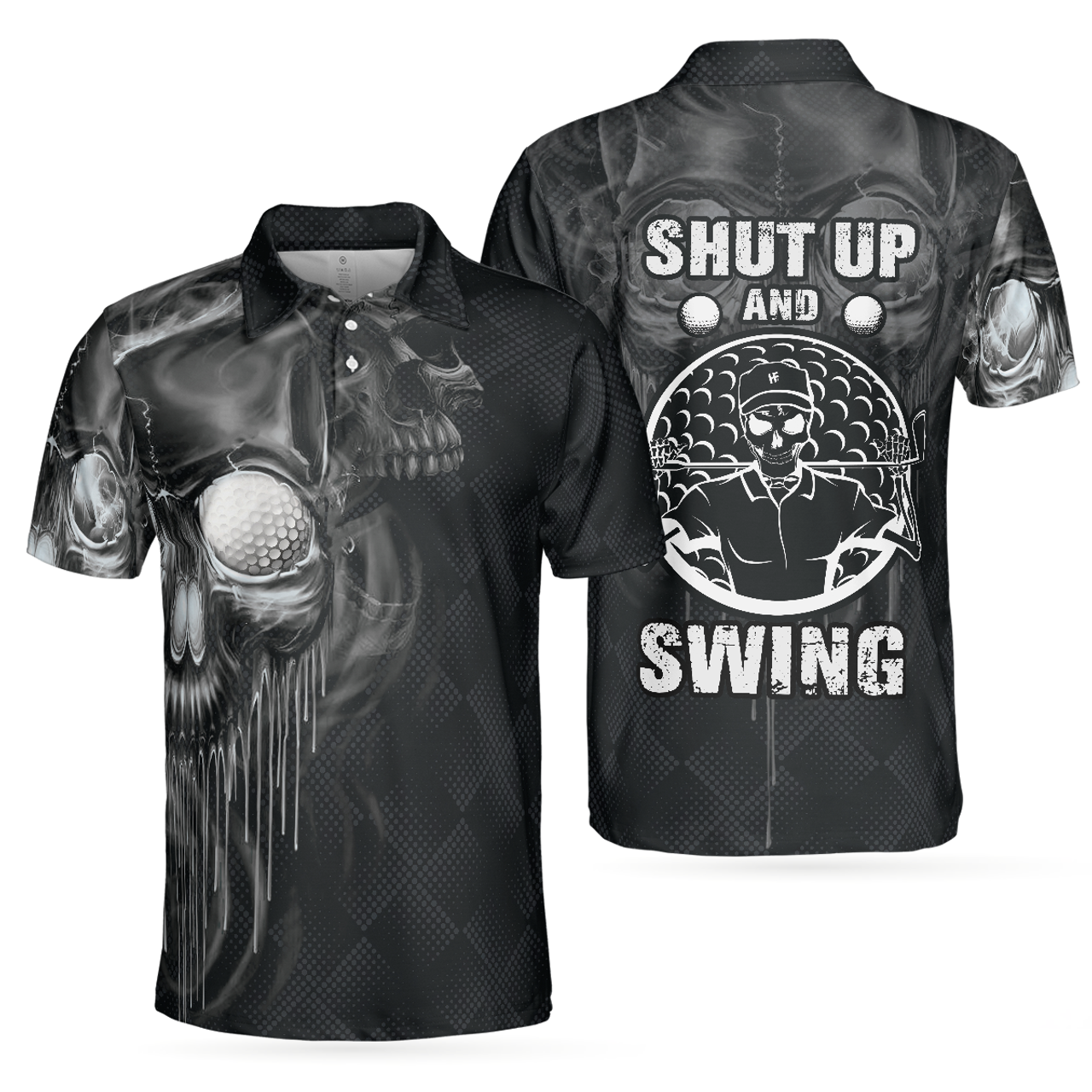 Scary Skull Golf Men Polo Shirt, Golf Shut Up Shirt Design For Men, Best Halloween Golf Gift For Golfers