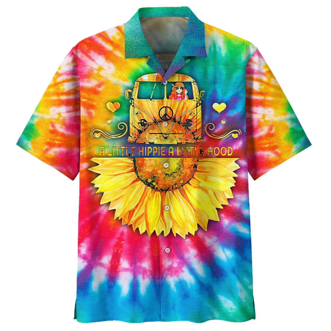 Spiritual Hippie Floral Pattern Peace Sign Tie Dye Trippy Hawaiian Shirt