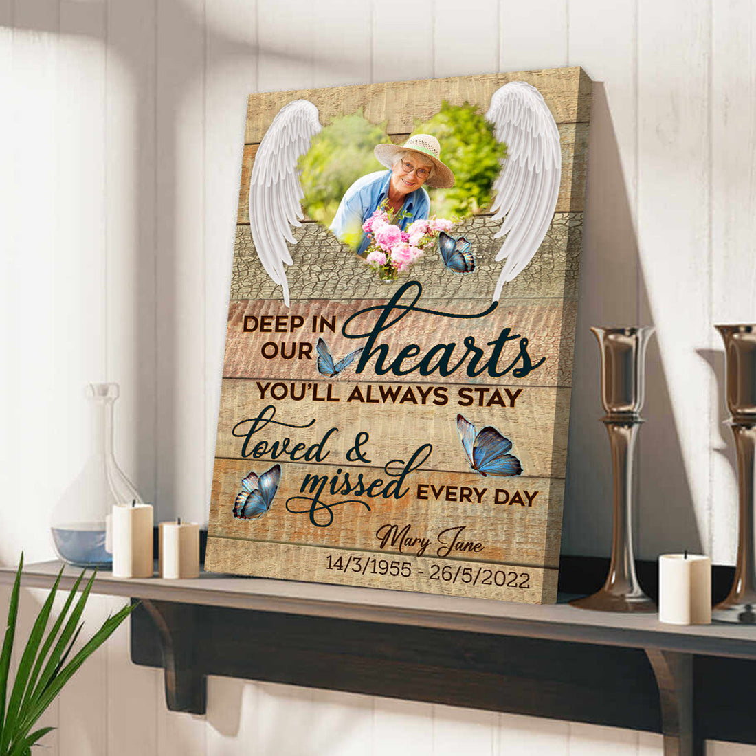 Personalized Photo Memorial Deep In Our Heart For Lost Loved Ones Canvas Prints And Poster