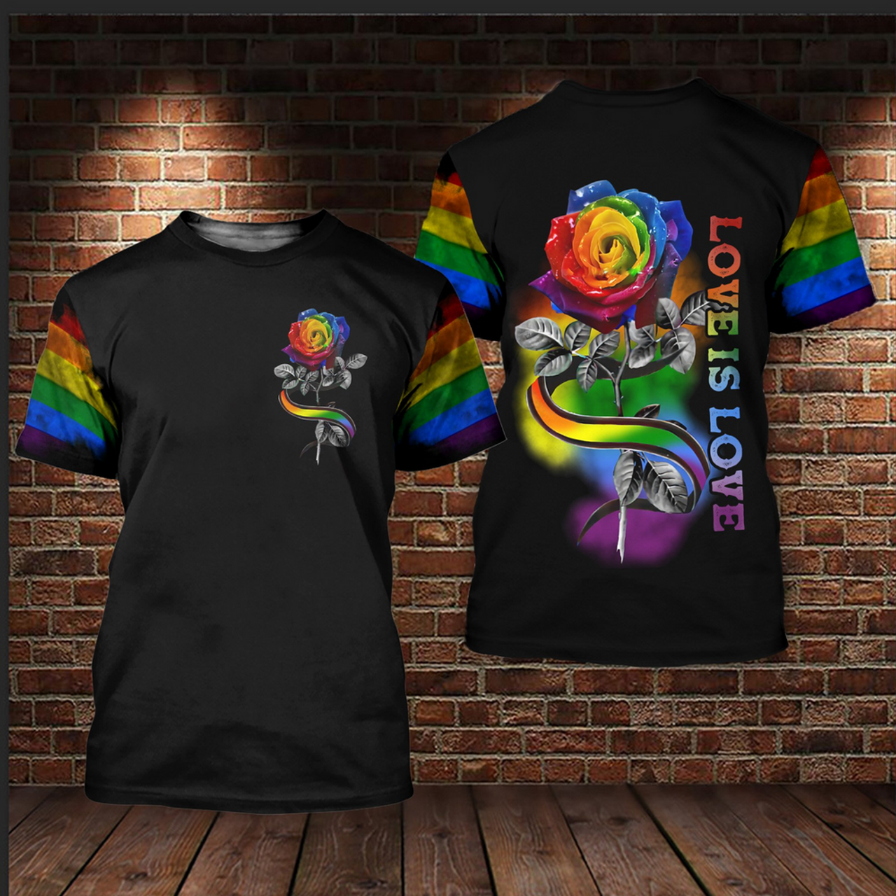 FUNSTUFFPRINT LGBT Rose Love Is Love 3D All Over Printed Shirts For LGBT Community, Gift For LGBT Pride Month 3D T-shirt