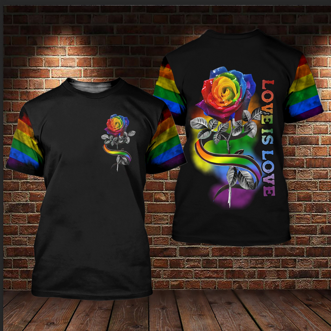 FUNSTUFFPRINT LGBT Rose Love Is Love 3D All Over Printed Shirts For LGBT Community, Gift For LGBT Pride Month 3D T-shirt